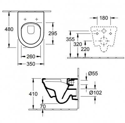 Set vas wc suspendat Compact cu capac soft close Villeroy & Boch seria Arhitectura 4687HR01 - tech
