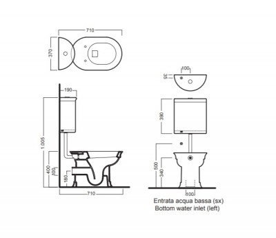 Set vas wc cu iesire orizontala si rezervor la semi-inaltime, Hatria seria DolceVita 00YXXP01 + 00Y0U301 - tech