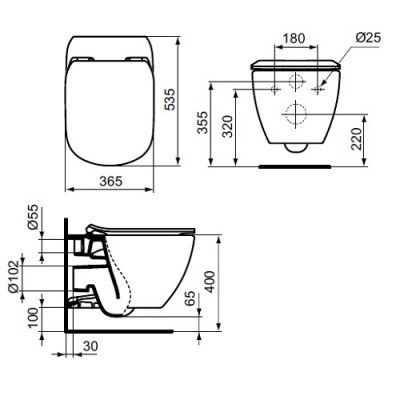 Vas WC suspendat cu fixare ascunsa AquaBlade Ideal Standard seria Tesi T007901 teh