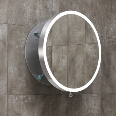 Oglinda de baie rotunda, retractabila cu iluminare LED Miior Mon crom b