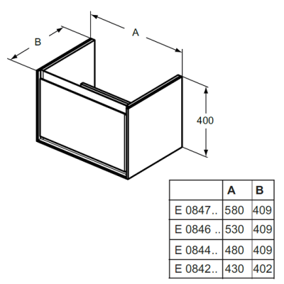 Mobilier de baie cu un sertar si lavoar Cube, Ideal Standard Connect Air teh