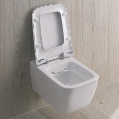Set vas wc suspendat Rimless, cu capac soft close slim, Geberit Icon Square 201950000+571910000 a