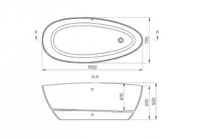 Cada de baie freestanding ovala 170 cm, marmura compozit, Cast Marble Praga XL MRM630451171003 tech