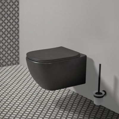 Vas wc suspendat cu fixare ascunsa, AquaBlade, cu capac soft close, negru mat, Ideal Standard Tesi T0079V3+T3527V3