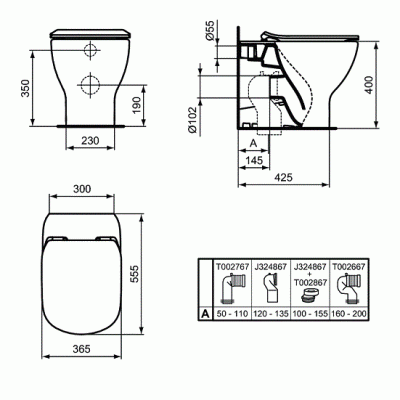 Vas wc stativ BTW AquaBlade, negru mat, Ideal Standard Tesi T0077V3 tech