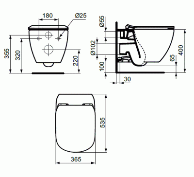 Vas WC suspendat cu fixare ascunsa AquaBlade Ideal Standard Tesi alb mat T0079V1 - tech