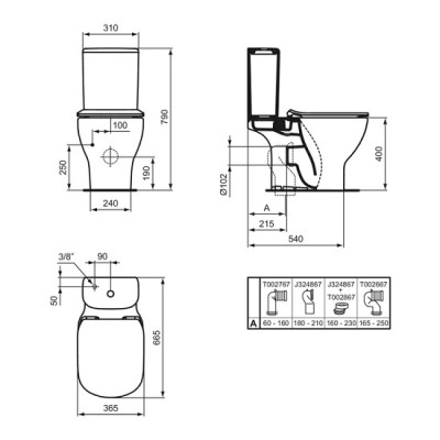 Set vas wc AquaBlade, cu rezervor alimentare inferioara, alb mat, Ideal Standard Tesi T0087V1+T3568V1 - tech