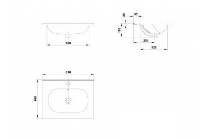 Lavoar dreptunghiular pentru mobilier de baie, Gala Klea 61 - tech