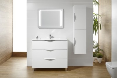 Set mobilier de baie, cu lavoar ceramic si oglinda cu iluminare Gala Agata 3C - amb 1