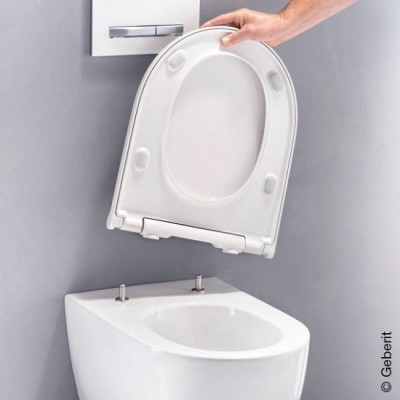 Set vas wc suspendat cu spalare verticala, TurboFlush alb, cu capac soft close ornament crom, Geberit One 500.202.01.1 - detaliu 4