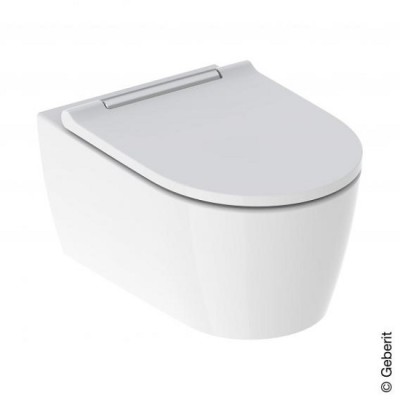 Set vas wc suspendat cu spalare verticala, TurboFlush alb, cu capac soft close ornament crom, Geberit One 500.202.01.1 - detaliu 6