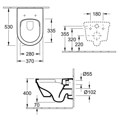 Vas wc suspendat Direct Flush, prindere ascunsa, cu capac soft close, Villeroy & Boch Arhitectura 4694HR01 - tech