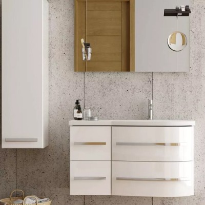 Set mobilier de baie cu lavoar marmura compozit Oristo Opal dreapta, alb lucios - amb 4
