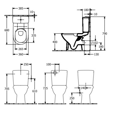 Set vas wc DirectFlush, cu rezervor alimentare laterala, Villeroy & Boch O.Novo 5661R001+5760G101 - tech