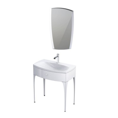 Set mobilier de baie 82, cu un sertar, lavoar marmura compozit alb lucios si oglinda, Oristo Louis, alb lucios - detaliu