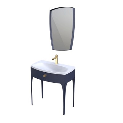 Set mobilier de baie 82, cu un sertar, lavoar marmura compozit alb lucios si oglinda, Oristo Louis, bleumarin mat - detaliu