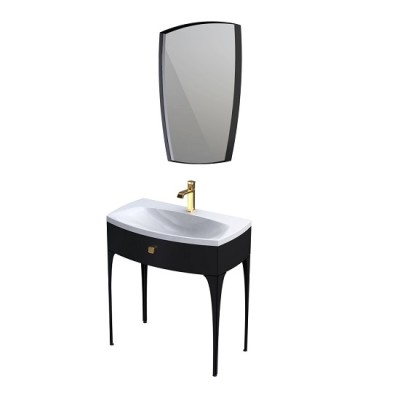 Set mobilier de baie 82, cu un sertar, lavoar marmura compozit alb mat si oglinda, Oristo Louis, negru lucios - detaliu