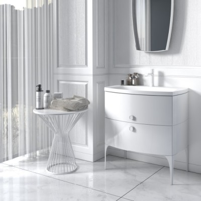 Set mobilier de baie suspendat cu lavoar marmura compozit alb mat si oglinda, Oristo Louis - amb 2