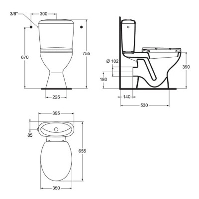 Set vas wc cu rezervor alimentare laterala si capac normal, Vidima Sirius W911501 - tech