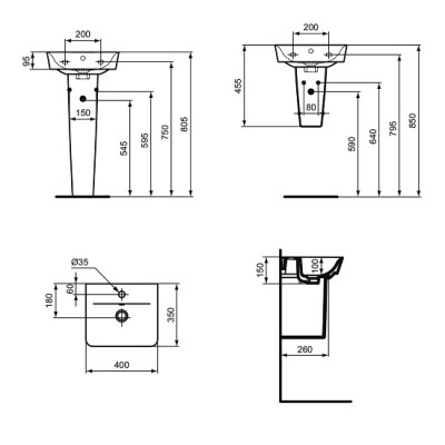 Lavoar suspendat, dreptunghiular, negru, Ideal Standard Connect Air Cube E0307V3 - tech