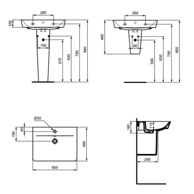Lavoar suspendat, dreptunghiular, negru, Ideal Standard Connect Air Cube E0298V3 - tech