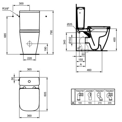 Set vas wc Rimless, Compact, cu rezervor alimentare laterala, Ideal Standard i.Life S T500001+T499801 - tech