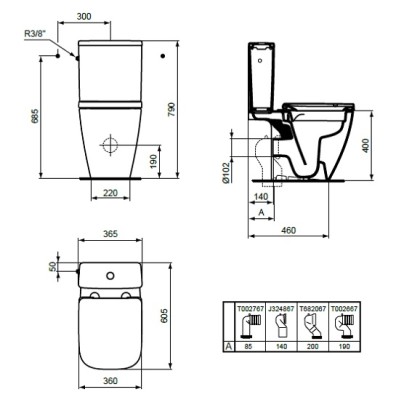 Set vas wc Rimless, Compact, cu rezervor alimentare laterala, Ideal Standard i.Life S T459601+T499801 - tech