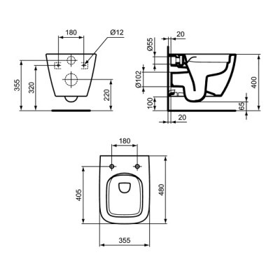 Vas wc suspendat Rimless, Compact, cu fixare complet ascunsa, Ideal Standard i.Life T459201 S - tech