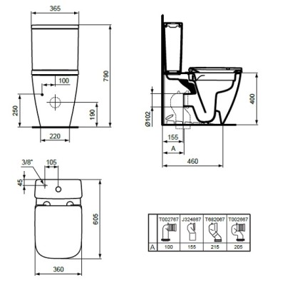 Set vas wc Rimless, Compact, cu rezervor alimentare inferioara si capac normal, Ideal Standard i.Life S T500001+T473501+T473601 - tech