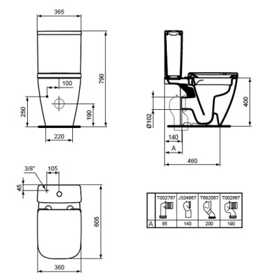 Set vas wc Rimless, Compact, cu rezervor alimentare inferioara si capac normal, Ideal Standard i.Life S T459601+T473501+T473601 - tech