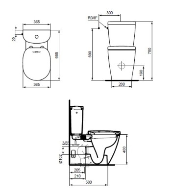 Set vas wc cu functie de bideu si rezervor alimentare laterala Arc, Ideal Standard Connect E781701+E78 6101 - tech