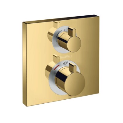Baterie dus cu termostat, patrata, pentru 2 functii, auriu lucios (polished gold optic), Hansgrohe Ecostat Square 15714990