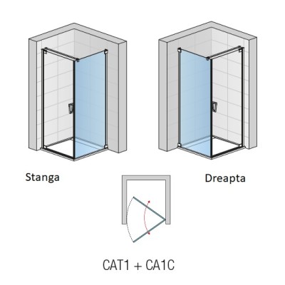 Cabina de dus rectangulara, cu usa batanta dintr-o bucata, Sanswiss Cadura CA1C + CAT1 Black Line - tech