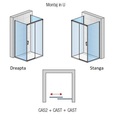 Cabina de dus rectangulara, din 3 pereti, cu usa culisanta, Sanswiss Cadura CAS2 + CAST + CAST - tech