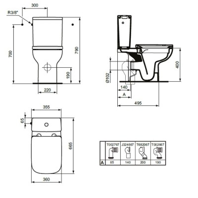 Set vas wc Rimless, cu rezervor alimentare laterala, Ideal Standard i.Life A T472101+T524701 - tech