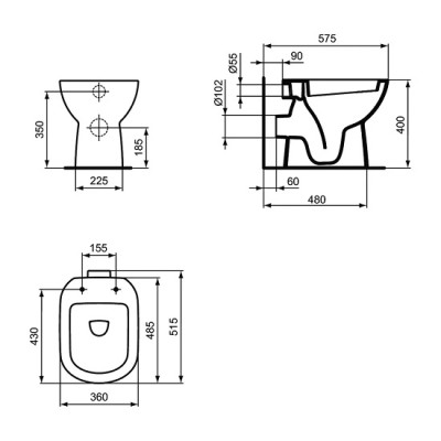 Vas wc stativ, cu scurgere orizontala, Ideal Standard i.Life A T467301 - tech