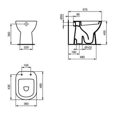 Vas wc stativ, cu scurgere verticala, Ideal Standard i.Life A T467201 - tech
