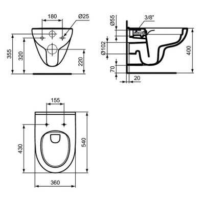 Vas wc suspendat Rimless, cu functie de bideu, Ideal Standard i.Life A T481701 - tech