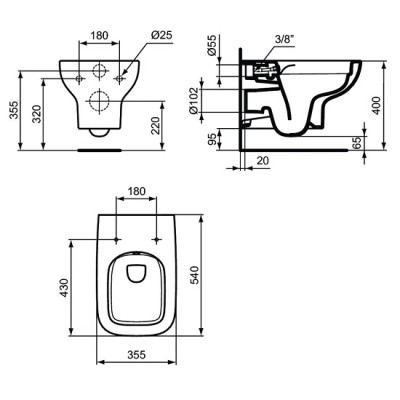 Vas wc suspendat Rimless, cu functie de bideu, Ideal Standard i.Life A T481801 - tech