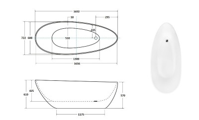 Cada de baie freestanding ovala, 170 cm, Black & White, Besco Goya BSCWMD-170-GBW - tech
