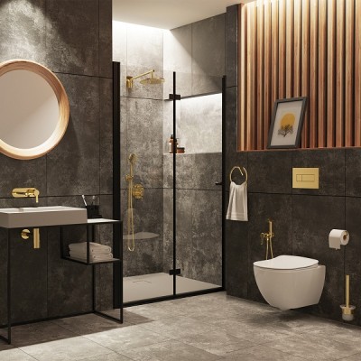 Set perie pentru vas wc, cu suport, auriu lucios, Deante Silia ADI_Z711 - amb 1