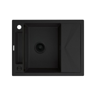 Chiuveta bucatarie granit 64x50 cm, cu o cuva si picurator mic, negru mat, Deante Magnetic ZRM_N11A
