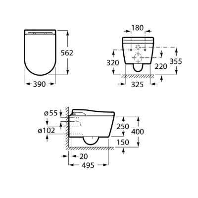 Set vas wc Smart suspendat Rimless, cu functie de bideu si capac soft close, Roca Inspira In-Wash 803060001 - tech