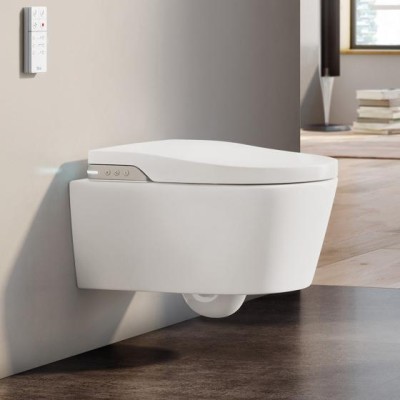 Set vas wc Smart suspendat Rimless, cu functie de bideu si capac soft close, Roca Inspira In-Wash 803060001 - amb