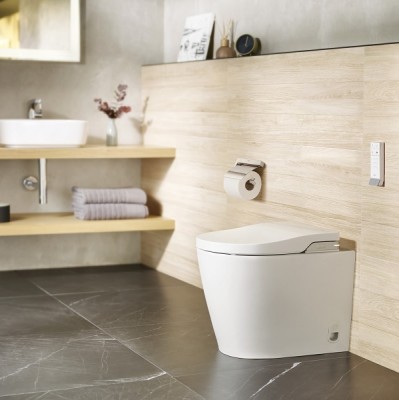 Set vas wc Smart stativ Rimless, cu rezervor pozitionat in vas, cu functie de bideu si capac soft close, Roca Inspira In-Wash, In-tank 803095001