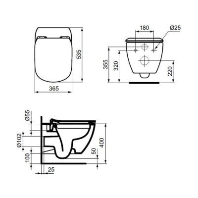 Vas wc suspendat Rimless, cu functie de bideu si fixare ascunsa, alb, Ideal Standard Tesi T558801+T552201 - tech