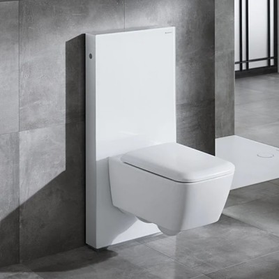 Modul sanitar pentru vas wc suspendat, 101 cm, panou frontal din sticla alba, Geberit Monolith Plus 131.221.SI.7
