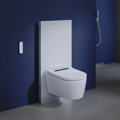 Modul sanitar pentru vas wc suspendat, 101 cm, panou frontal din sticla alba, Geberit Monolith Plus 131.221.SI.7 - amb 1