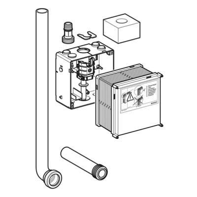 Kit de instalare cu cot de spalare si prelungire a cotului de spalare, pentru sistem de comanda a spalarii pentru pisoar Basic, Geberit 115.985.00.5 - tech 