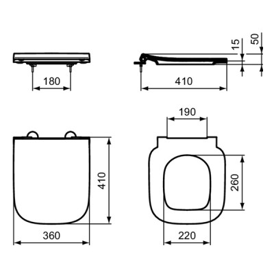 Capac soft close subtire, pentru vas wc, Ideal Standard i.life S T532901 - tech 1